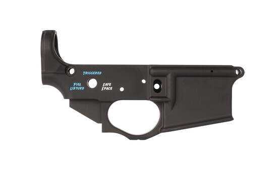 Spike's Tactical Snowflake AR-15 lower receiver features Safe Space, Triggered, and Full Libturd selector markings
